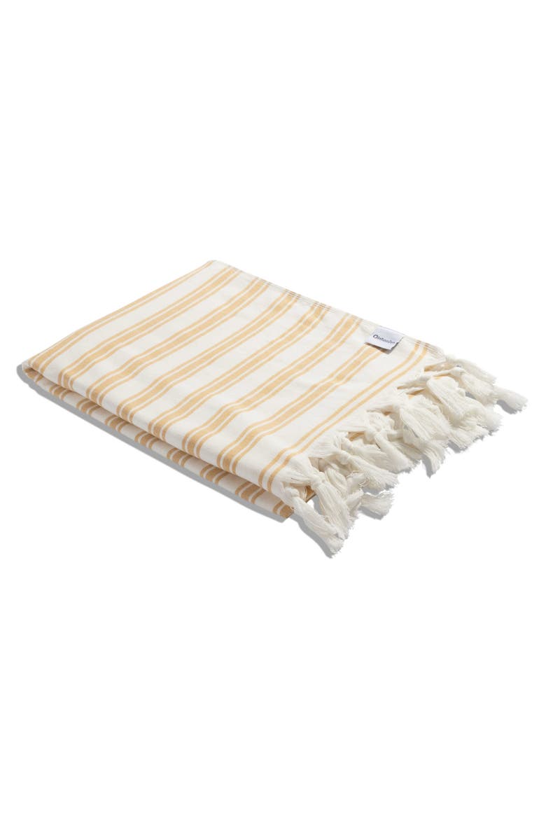Bask Striped Organic Turkish Towel with Soft Terry Cloth Back, Alternate, color, Golden Yellow