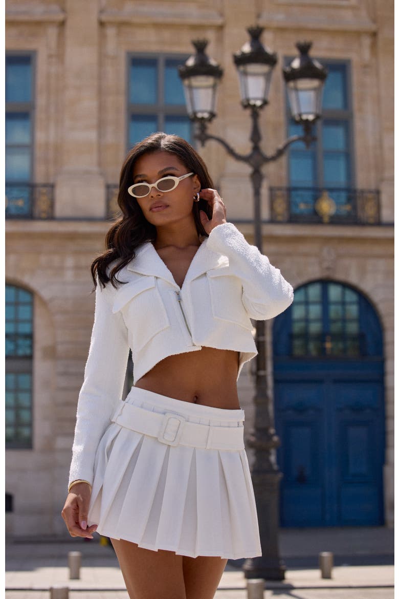 Bouclé Cropped Blazer, Alternate, color, White