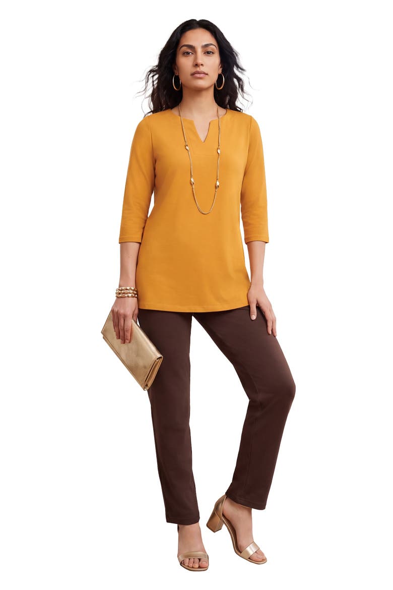 Stretch Cotton Notch Neck Tunic, Main, color, RICH GOLD