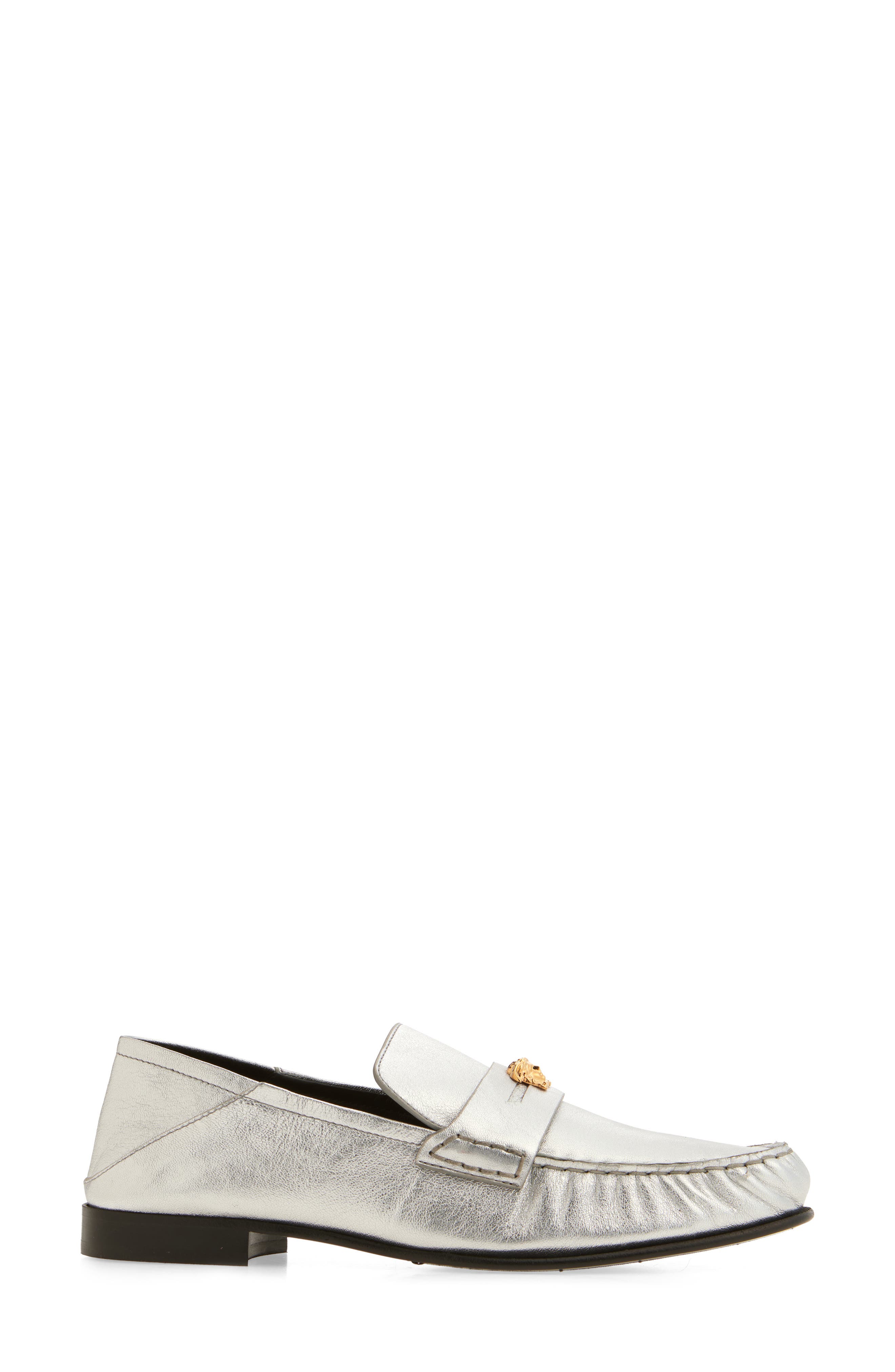 Versace Medusa Convertible Metallic Penny Loafer, Alternate, color, Silver-Versace Gold