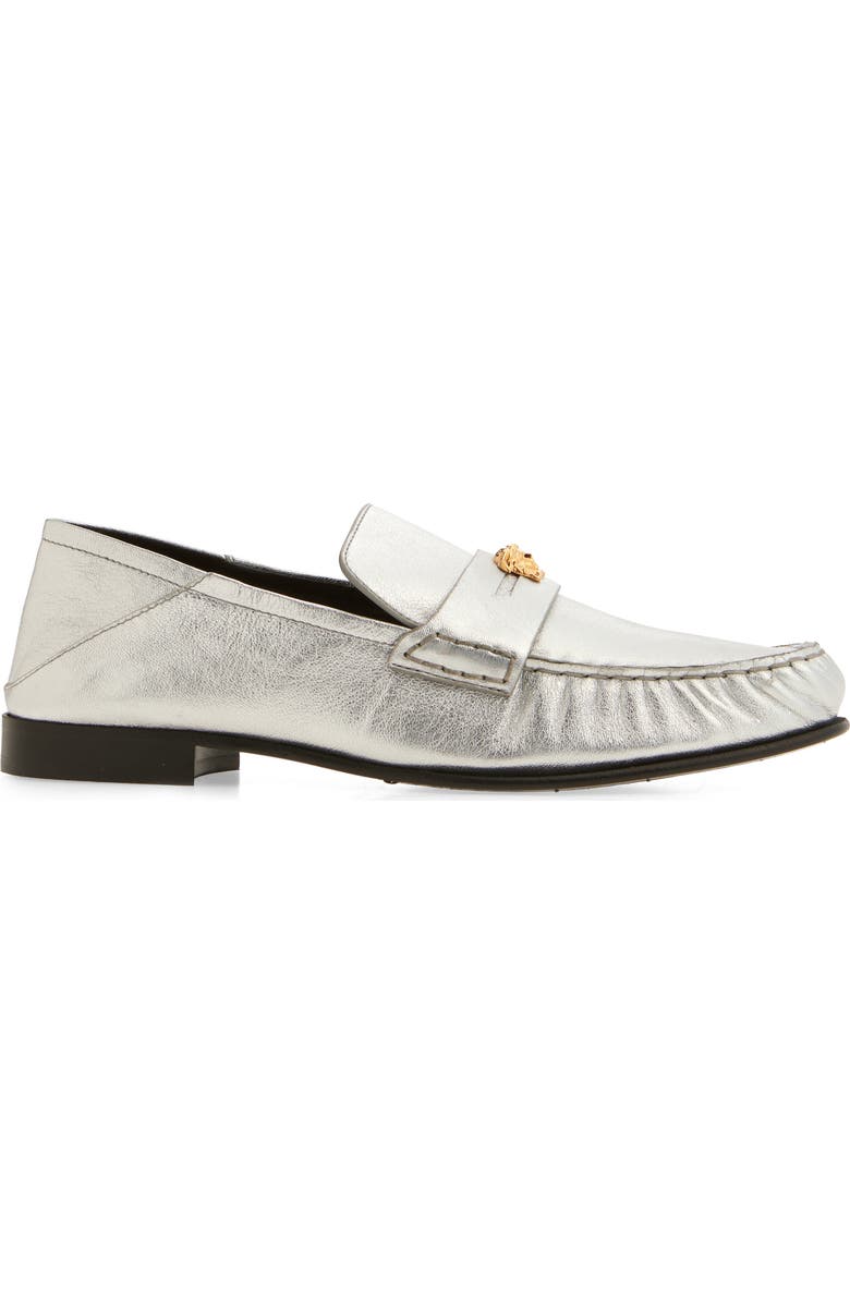 Versace Medusa Convertible Metallic Penny Loafer, Alternate, color, Silver-Versace Gold