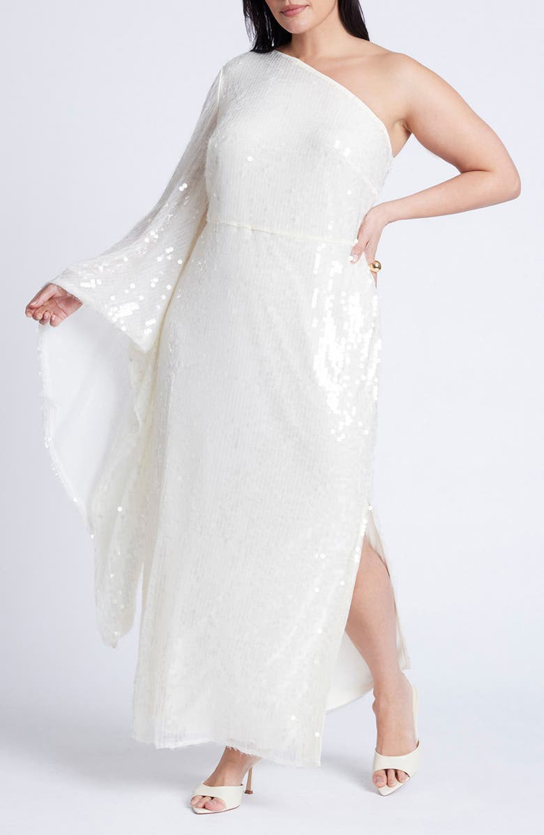 ELOQUII Paillette Sequin Paillette One-Shoulder Gown, Main, color, 