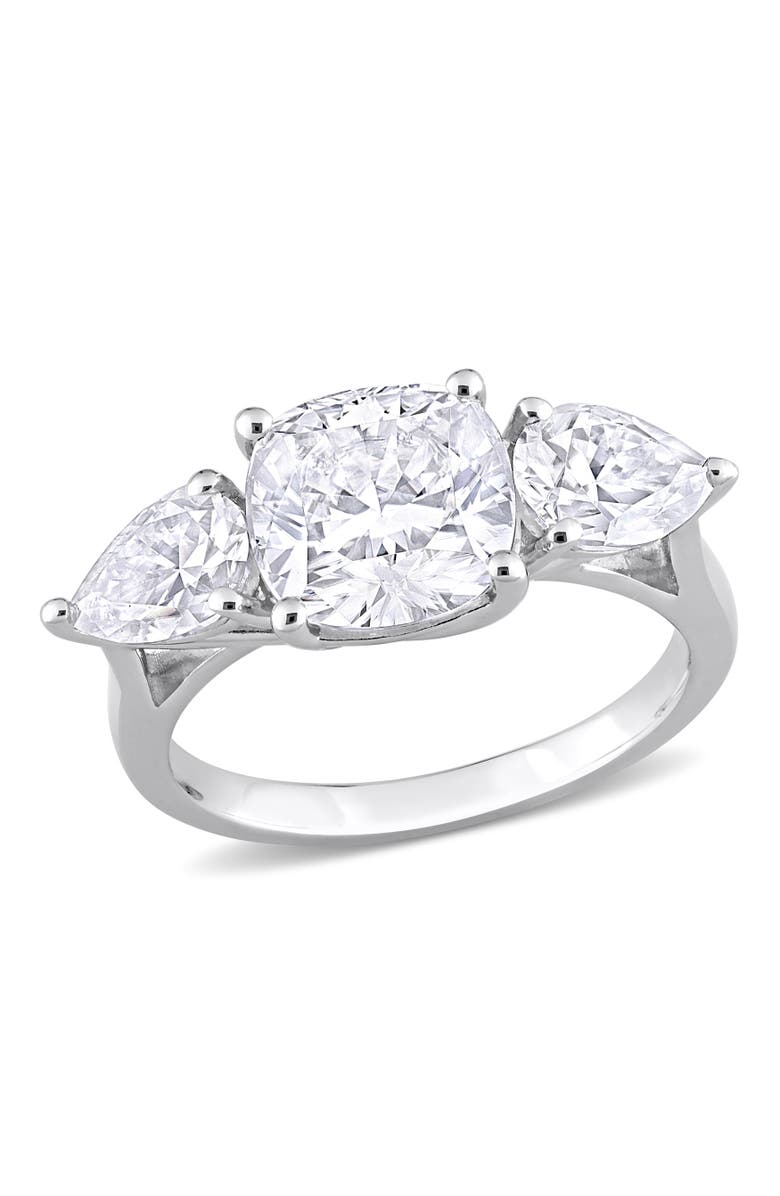 Julianna B. Moissanite Cushion 3-Stone Ring, Main, color, Sterling Silver