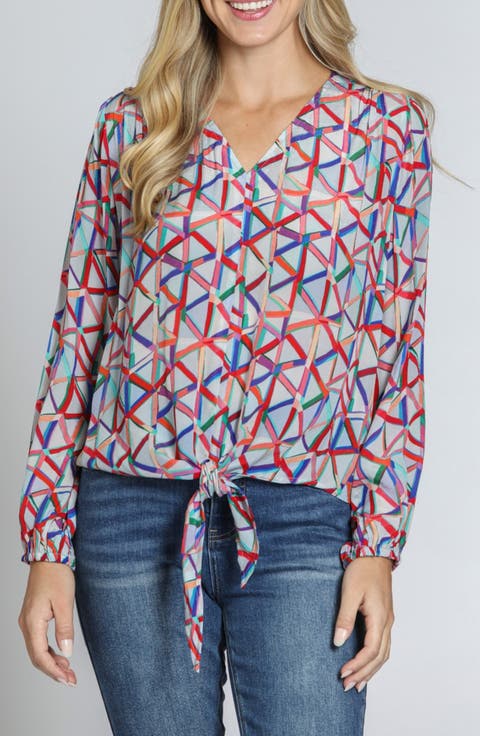 Print Tie Front Top