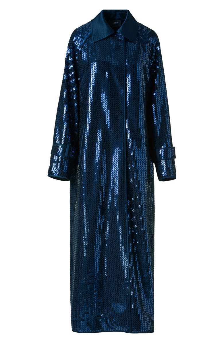 Akris Estelle Sequin Long Coat, Alternate, color, Navy