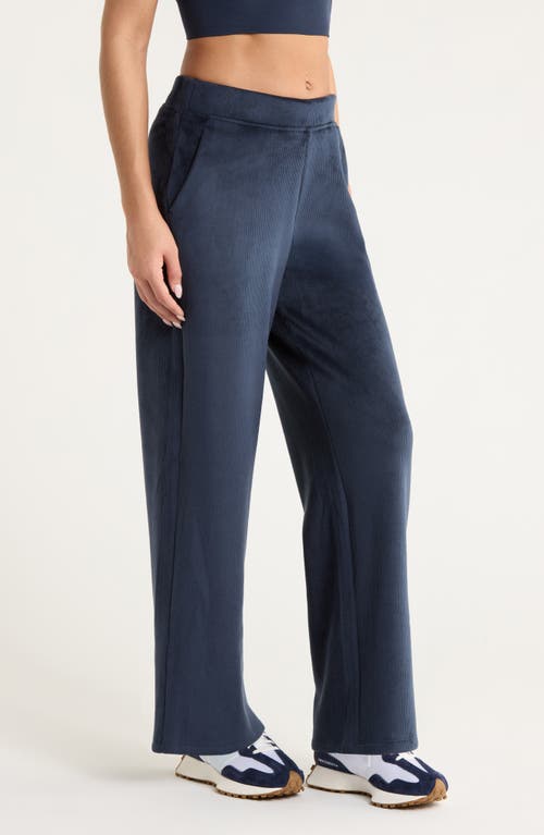 Zella Wide Leg Rib Velour Pants In Blue