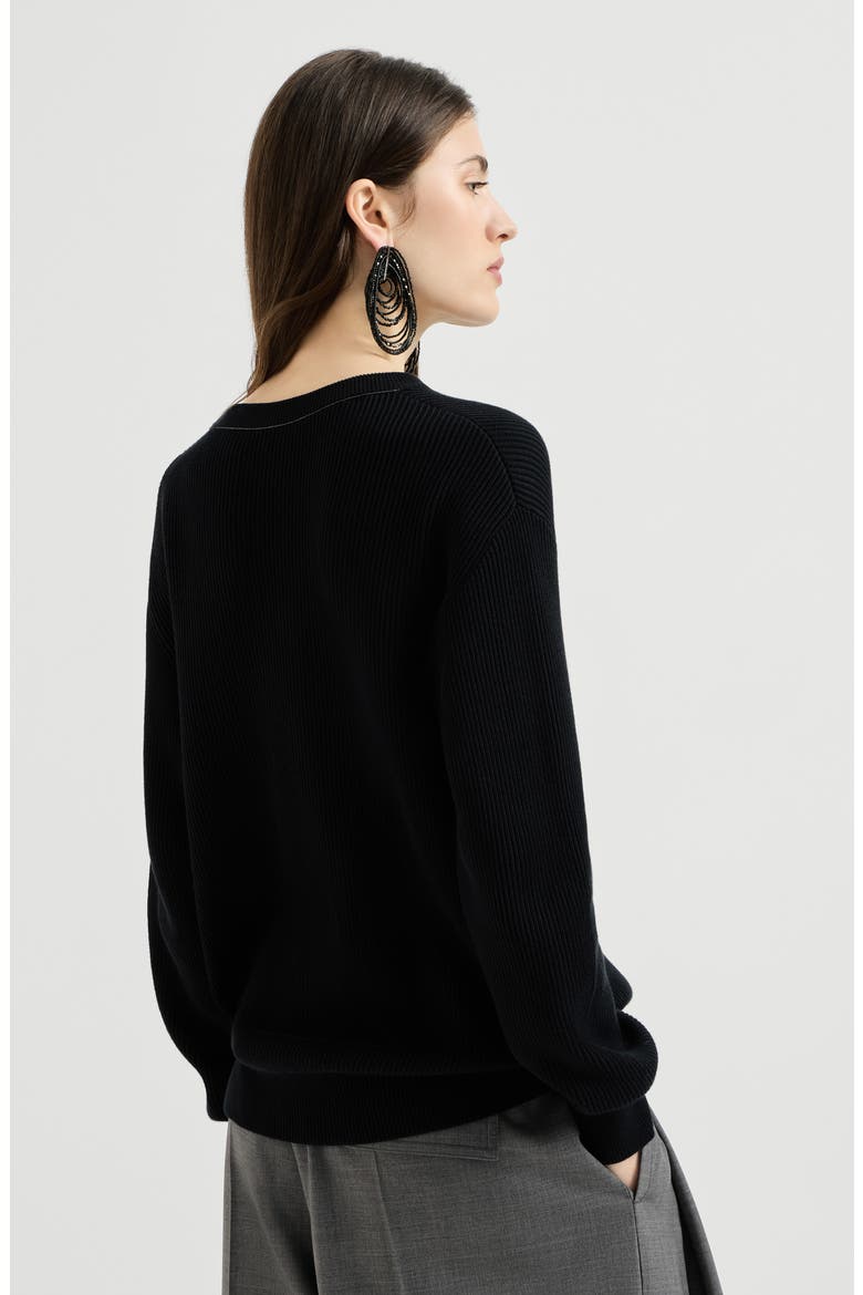 Cotton English rib sweater with monili, Alternate, color, Black