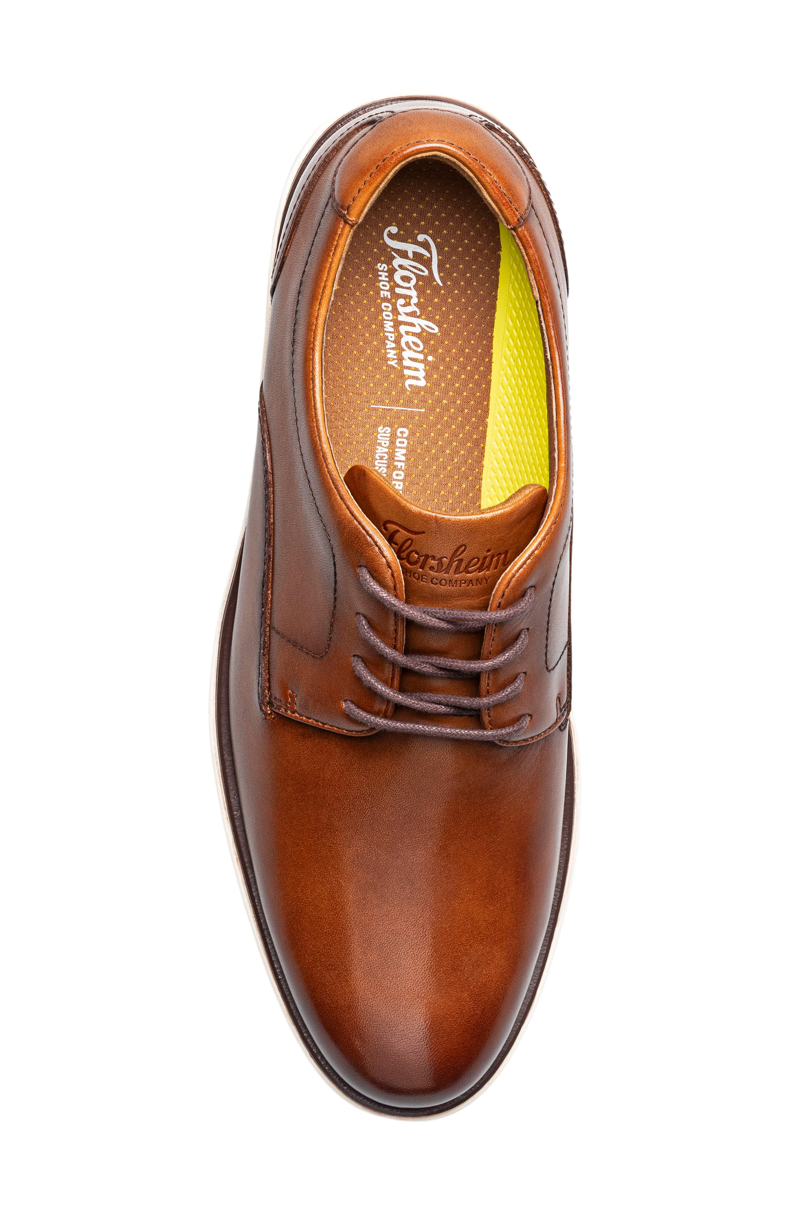 Avenue Plain Toe Leather Derby, Alternate, color, COGNAC MLT