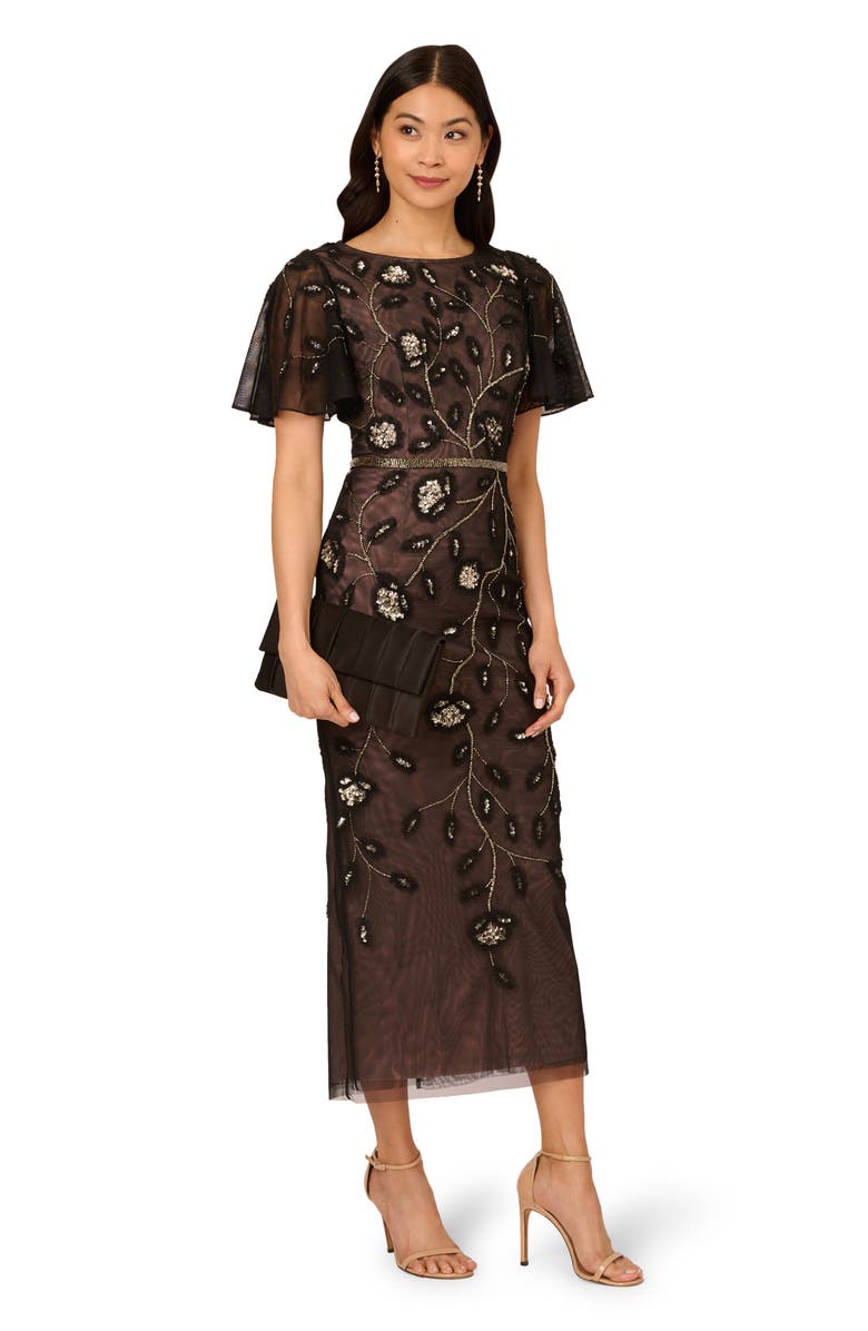 Adrianna Papell Beaded Mesh Sheath Dress, Alternate, color,