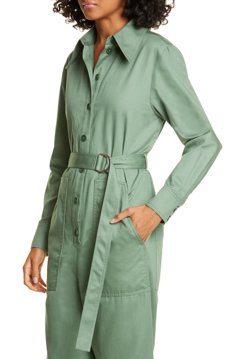 Long Sleeve Cotton Twill Jumpsuit, Alternate, color, DARK CELADON