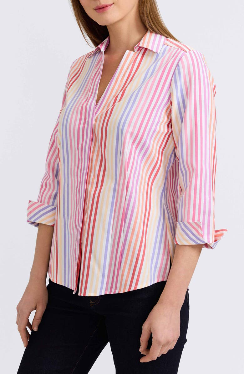 Foxcroft Taylor Stripe Cotton Button-Up Shirt, Alternate, color, Pink Multi