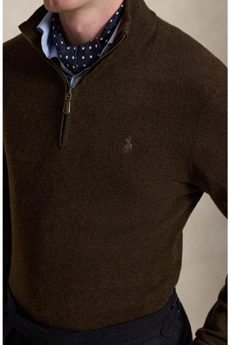 Regular Fit Wool Quarter Zip Sweater, Alternate, color, BROWN