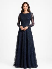LARA New York Long Sleeve High Neck Gown