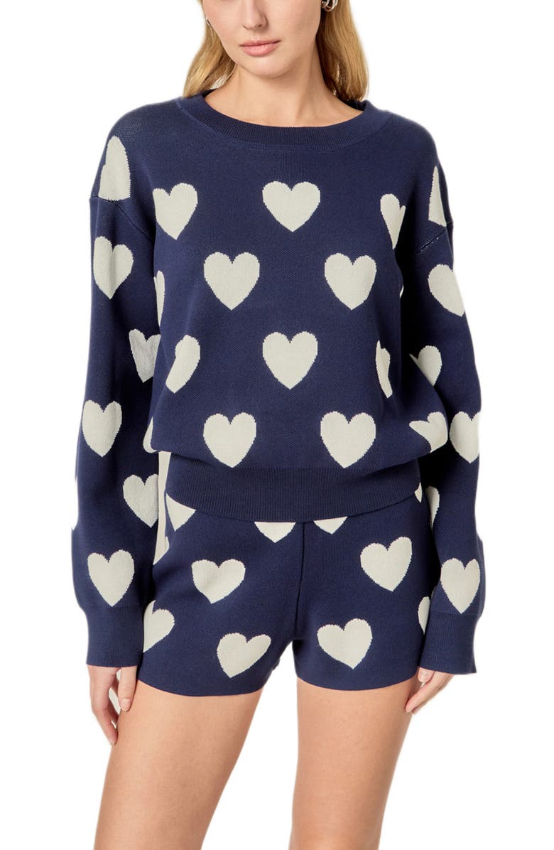 English Factory Intarsia Heart Crewneck Sweater, Alternate, color, Navy/ White
