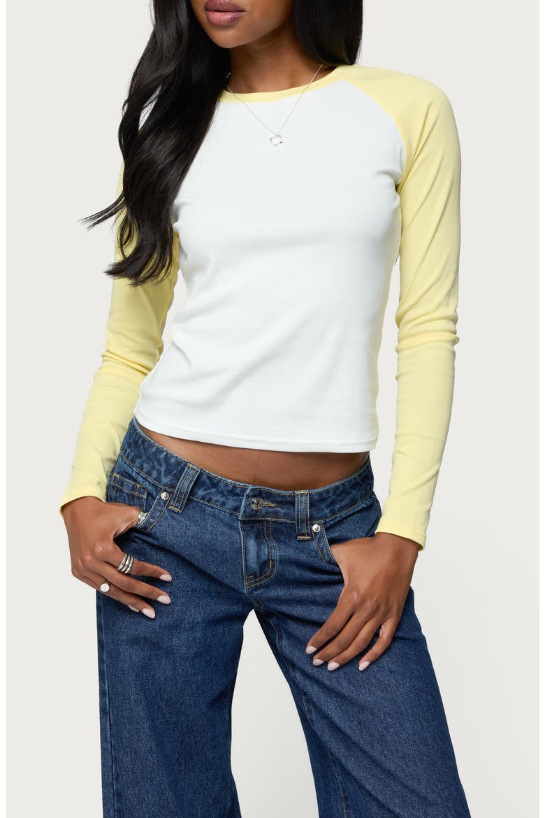Tommi Raglan Sleeve T-Shirt, Main, color, WHITE-AND-YELLOW