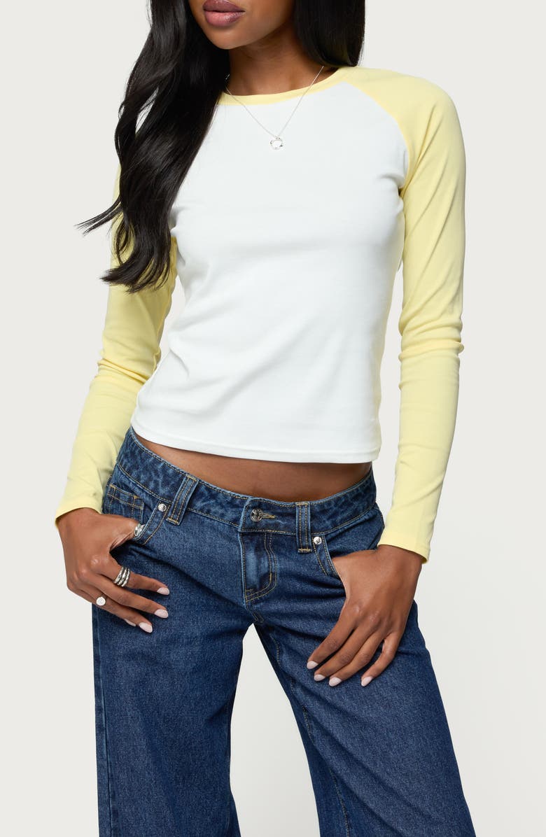 EDIKTED Tommi Raglan Sleeve T-Shirt, Main, color, White-And-Yellow