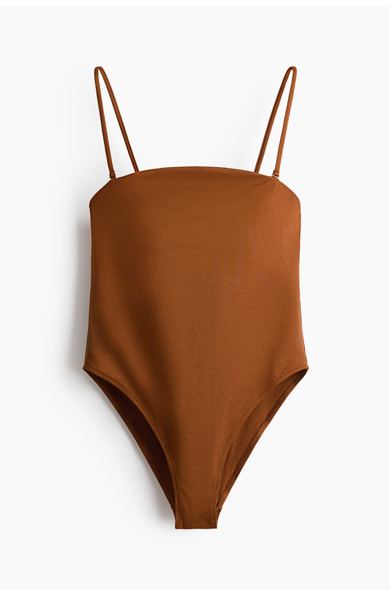 H&M Padded-cup Bandeau Swimsuit, Main, color, Brown