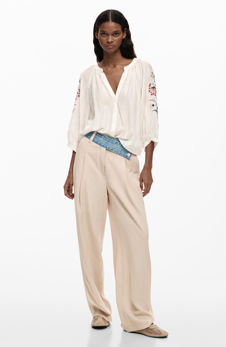 Desigual Embroidered Sleeve Top, Alternate, color, White