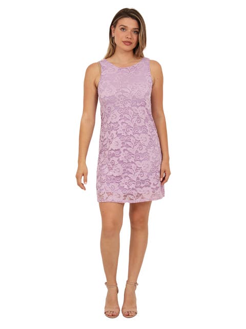 Womens Elevate Lace Sleeveless Boat Neck Mini Shift Dress