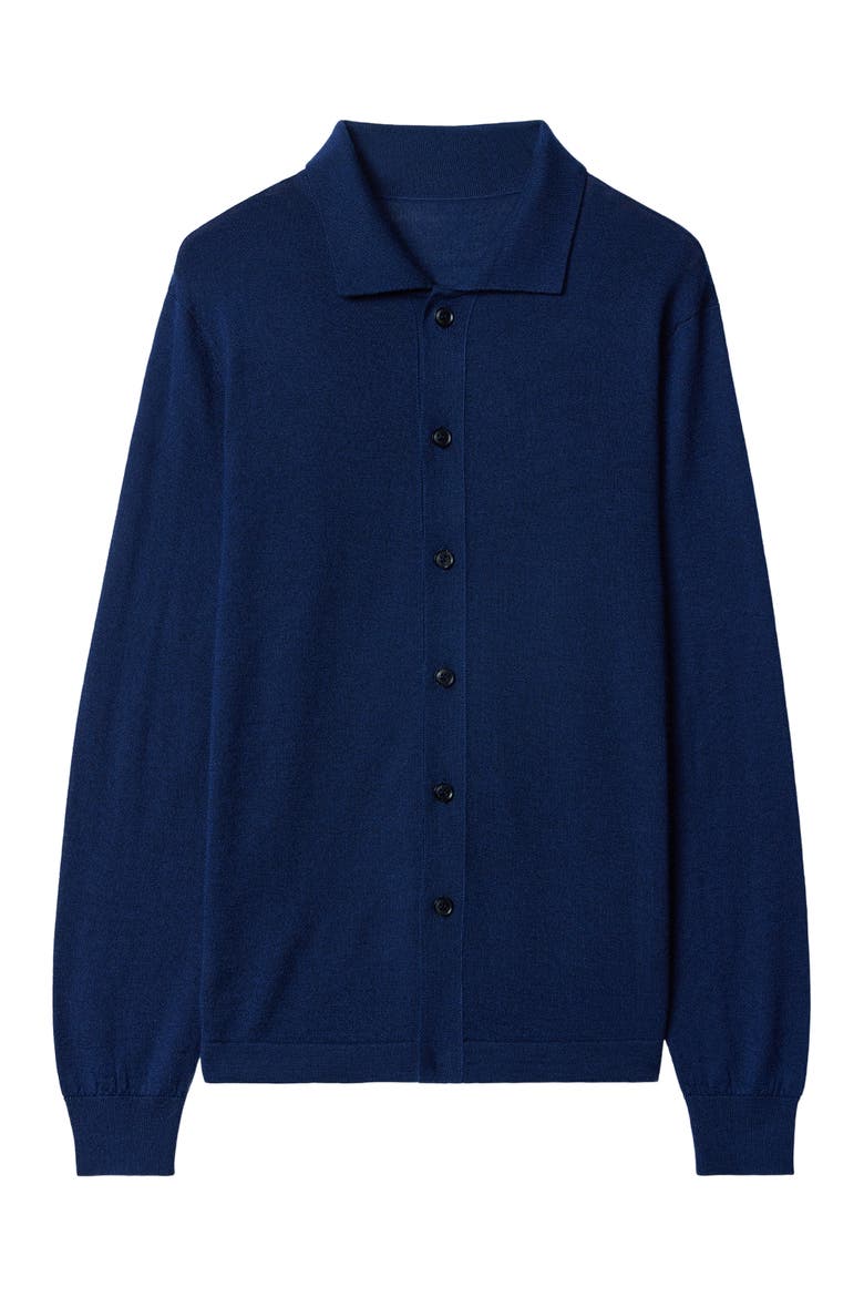 Cashmere Silk Polo-Neck Cardigan, Alternate, color, mood indigo
