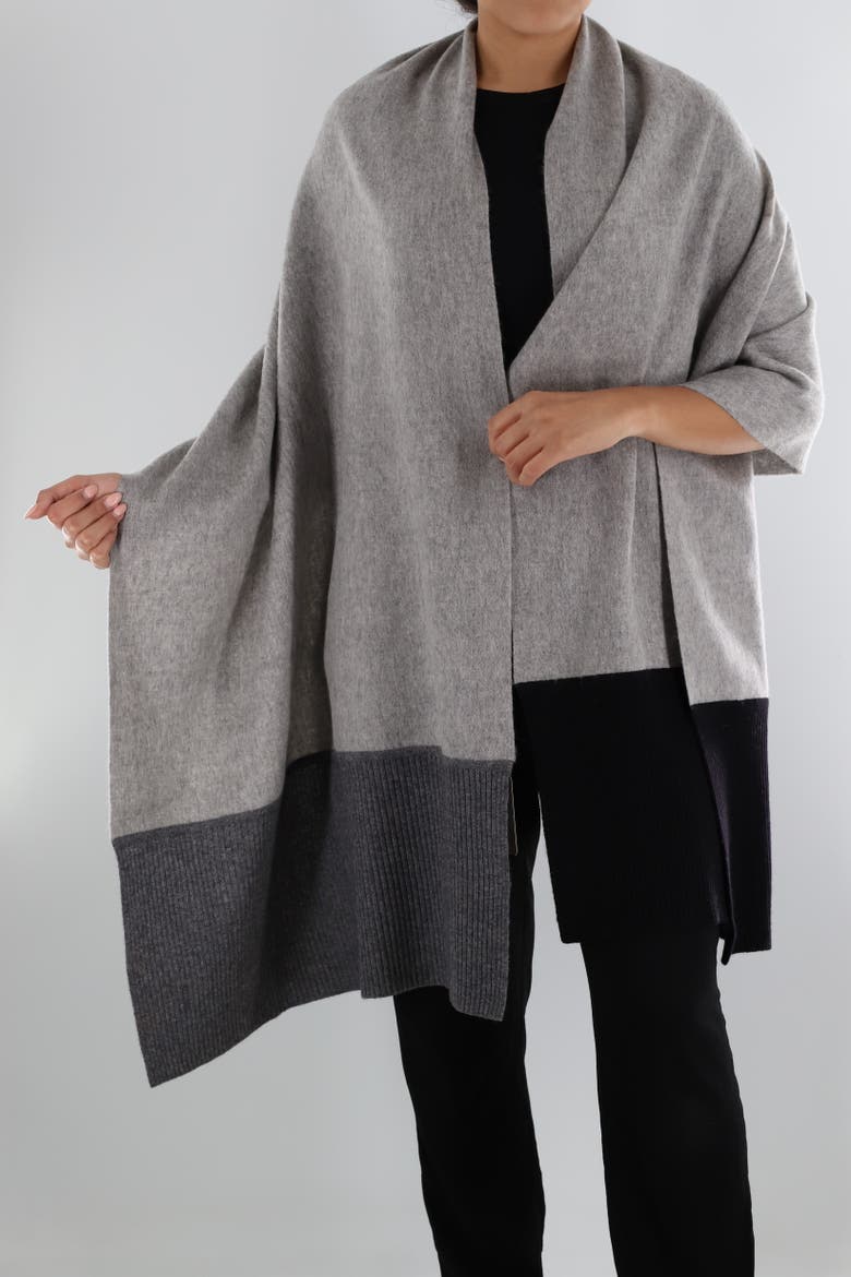 Ombre Scarf with Frayed Border, Main, color, Grey/Black