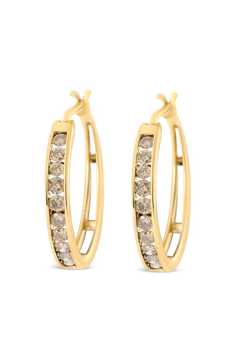 Haus of Brilliance 14K Yellow Gold Plated Silver 1.0 CtWt Champagne Diamond Hoop Earrings, Main, color, Yellow