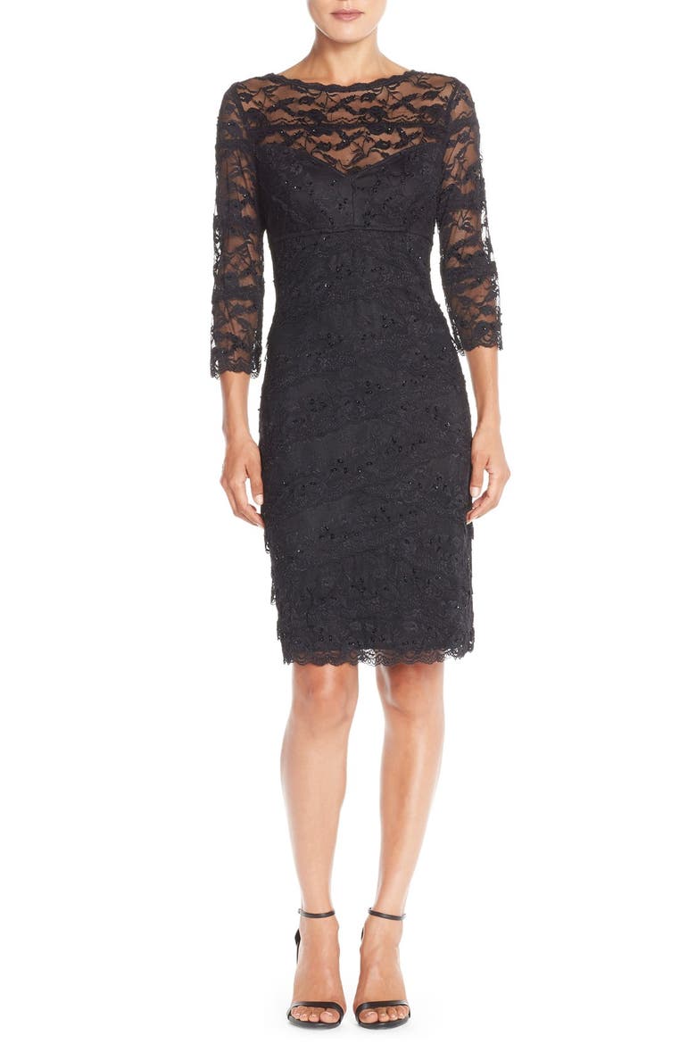 Tiered Embellished Lace Sheath Dress, Alternate, color, BLACK