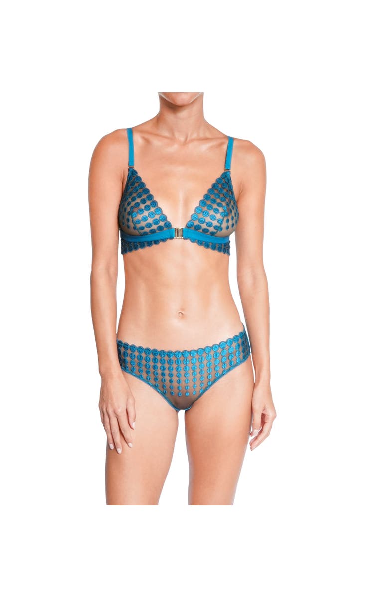 Huit Deco dots Lace Bralette Bra, Alternate, color, Turquoise