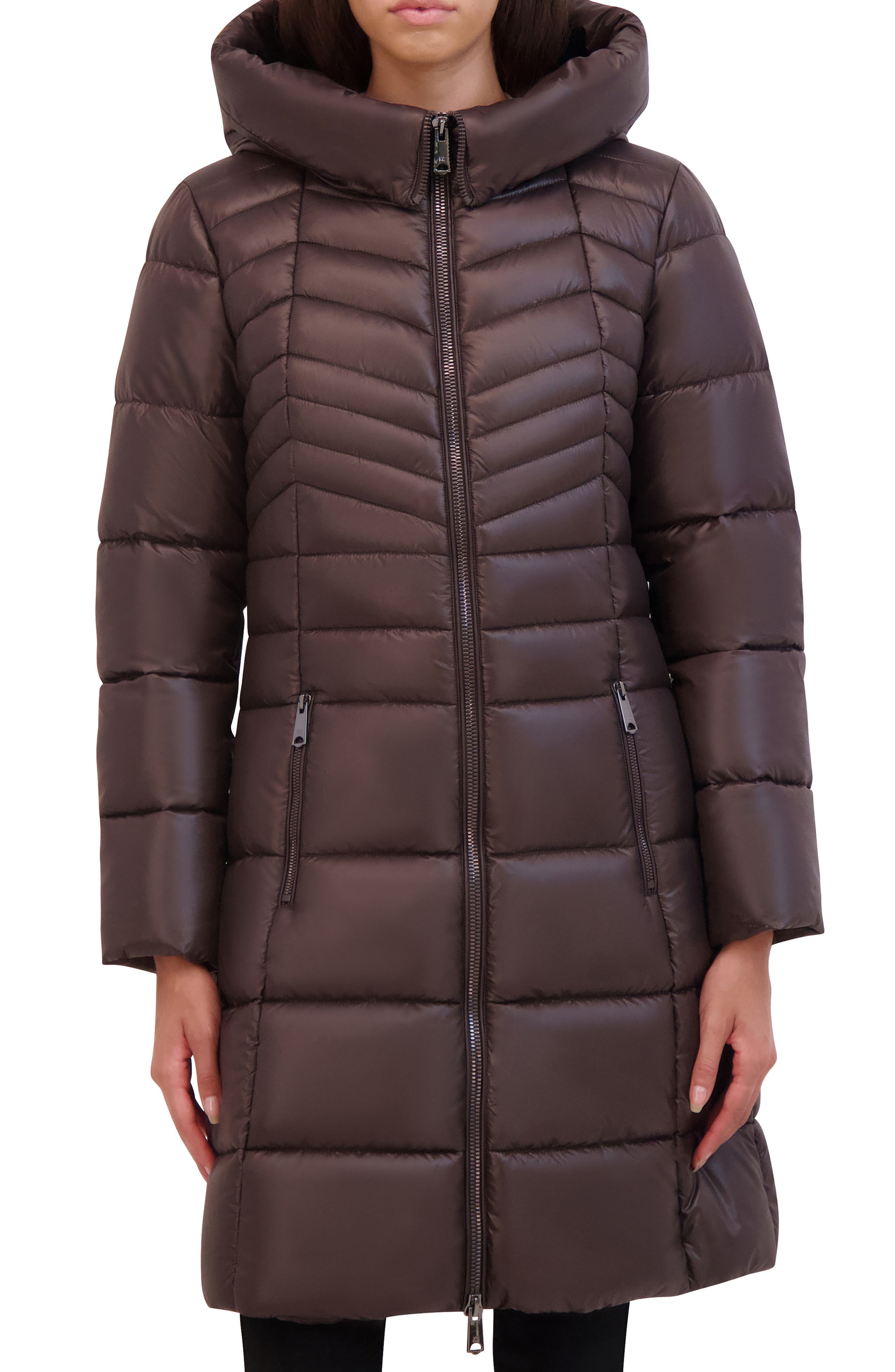 Kenneth Cole New York Soft Cire Funnel Neck Puffer Coat