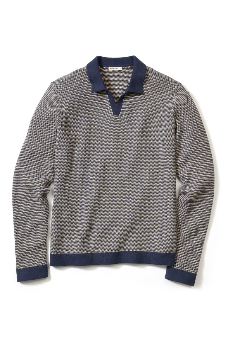 Liam Johnny Collar Long Sleeve Sweater Polo, Alternate, color, NAVY/ DRIFTWOOD
