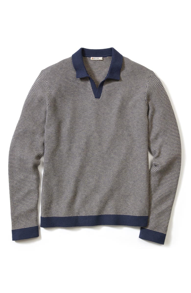 Marine Layer Liam Johnny Collar Long Sleeve Sweater Polo, Alternate, color, Navy/ Driftwood