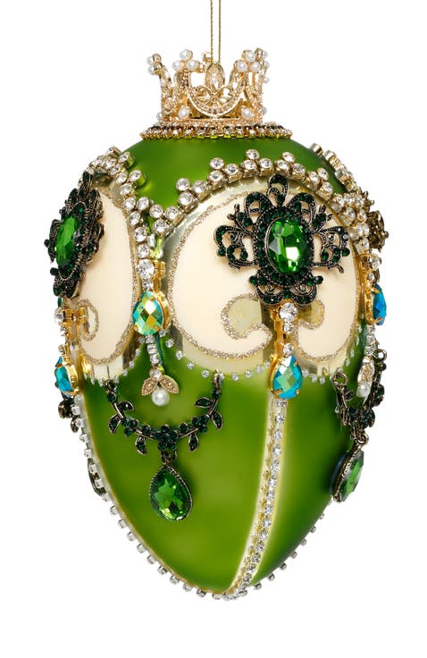 Faberge Jewel Egg Ornament , Green/Gold