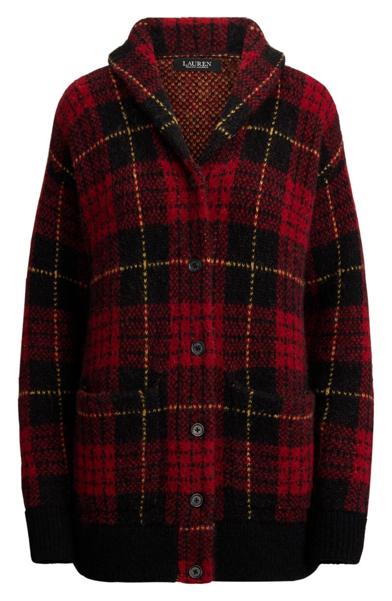 Lauren Ralph Lauren Plaid Shawl Collar Cardigan, Alternate, color,