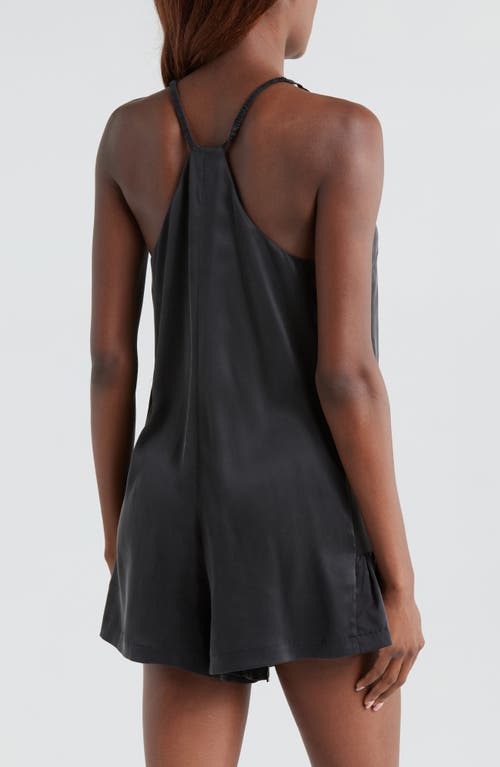 Lunya Washable Silk Pajama Romper In Immersed Black