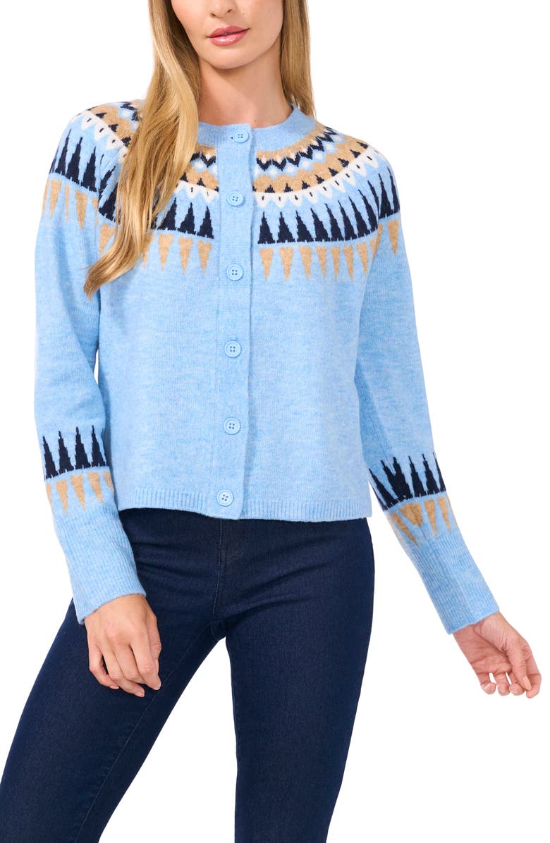 CeCe Fair Isle Cardigan, Main, color, Blue Heather