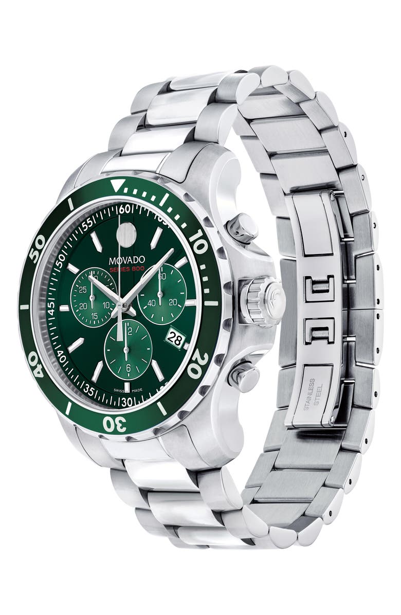 Movado Series 800 Chronograph Bracelet Watch, 42mm, Alternate, color, Green