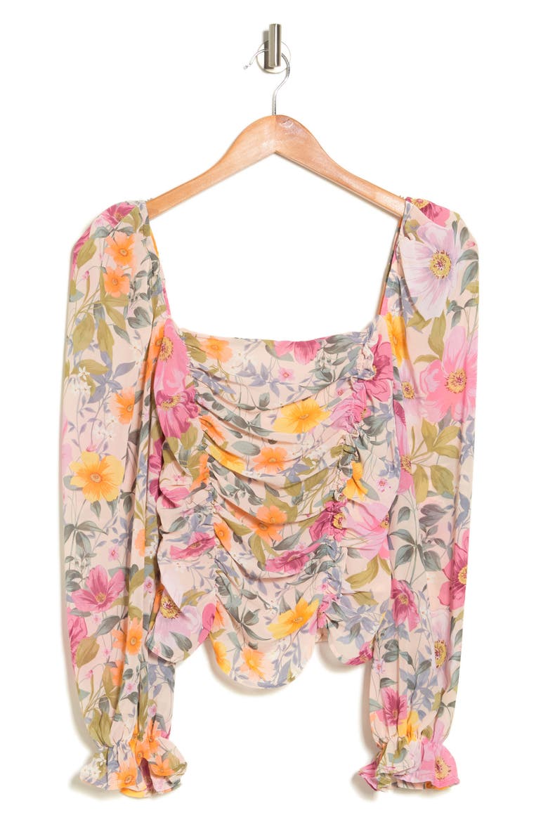 the Label Tonina Puff Sleeve Top, Alternate, color, TAUPE FUCHSIA MULTI FLORAL