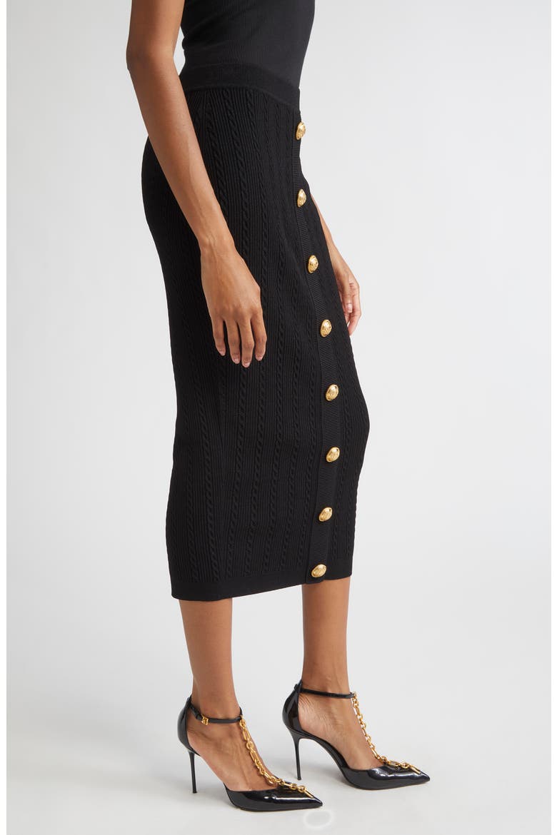 Torsade Button Detail Rib Cable Knit Midi Skirt, Alternate, color, 0PA BLACK