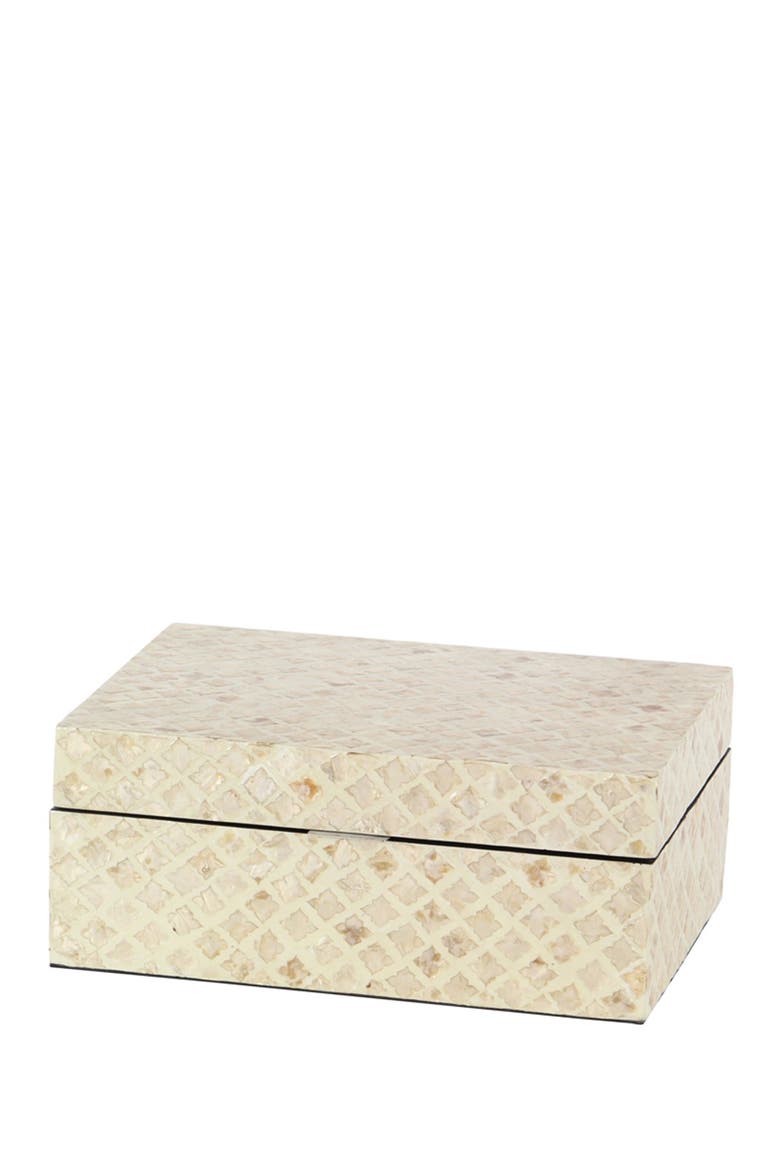 Cream Mother of Pearl Handmade Box with Hinged Lid - Set of 2, Alternate, color, BEIGE