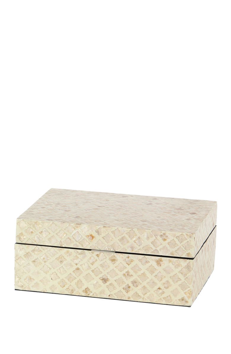 WILLOW ROW Cream Mother of Pearl Handmade Box with Hinged Lid - Set of 2, Alternate, color,