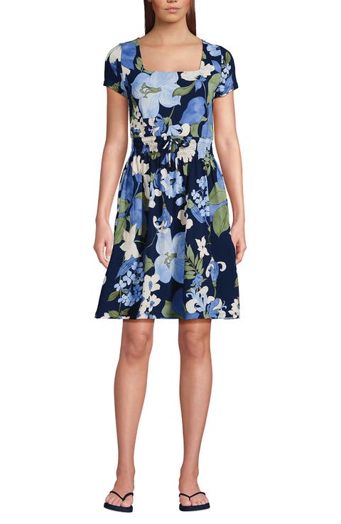 Lands' End Cotton Modal Smocked Waist Dress