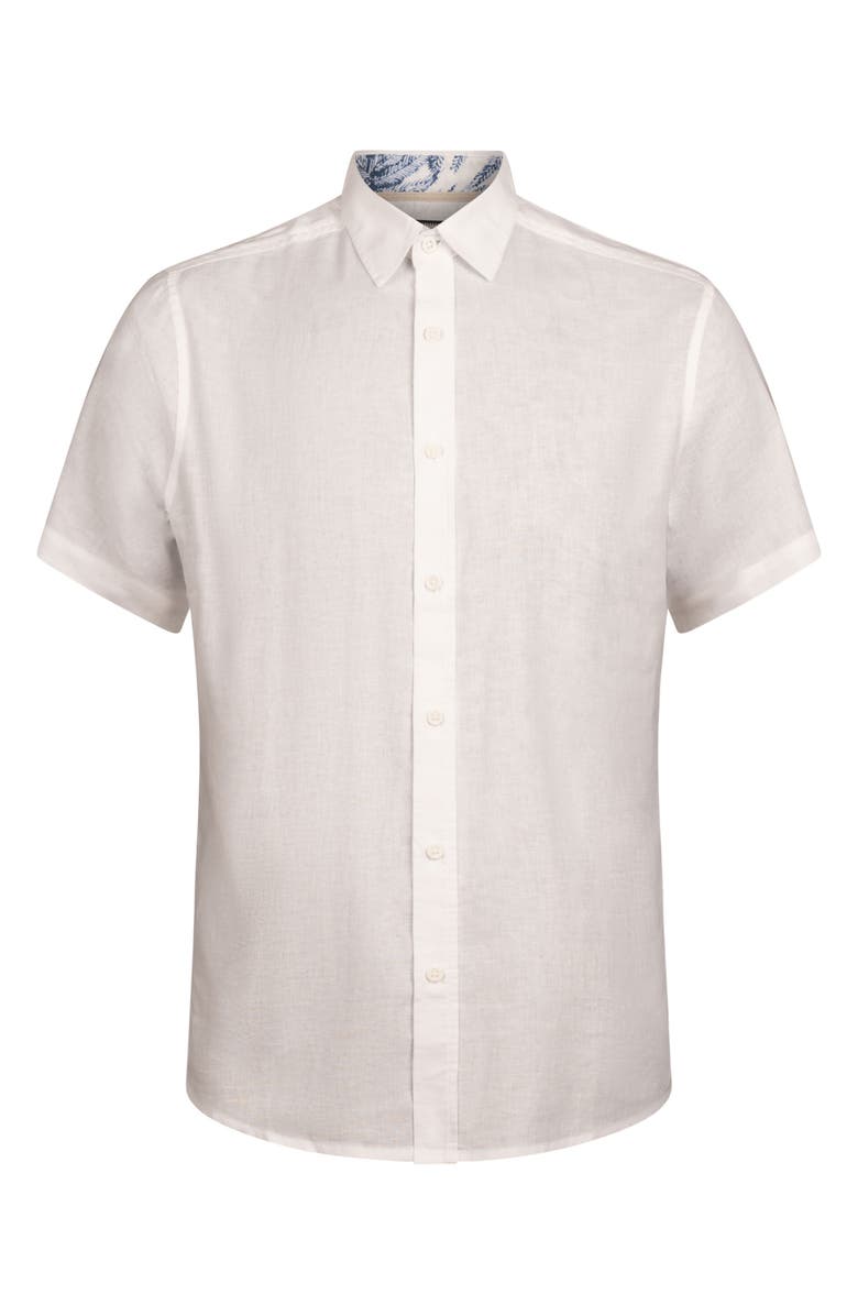 Report Collection Short Sleeve Linen & Cotton Blend Button-Up Shirt, Alternate, color, White
