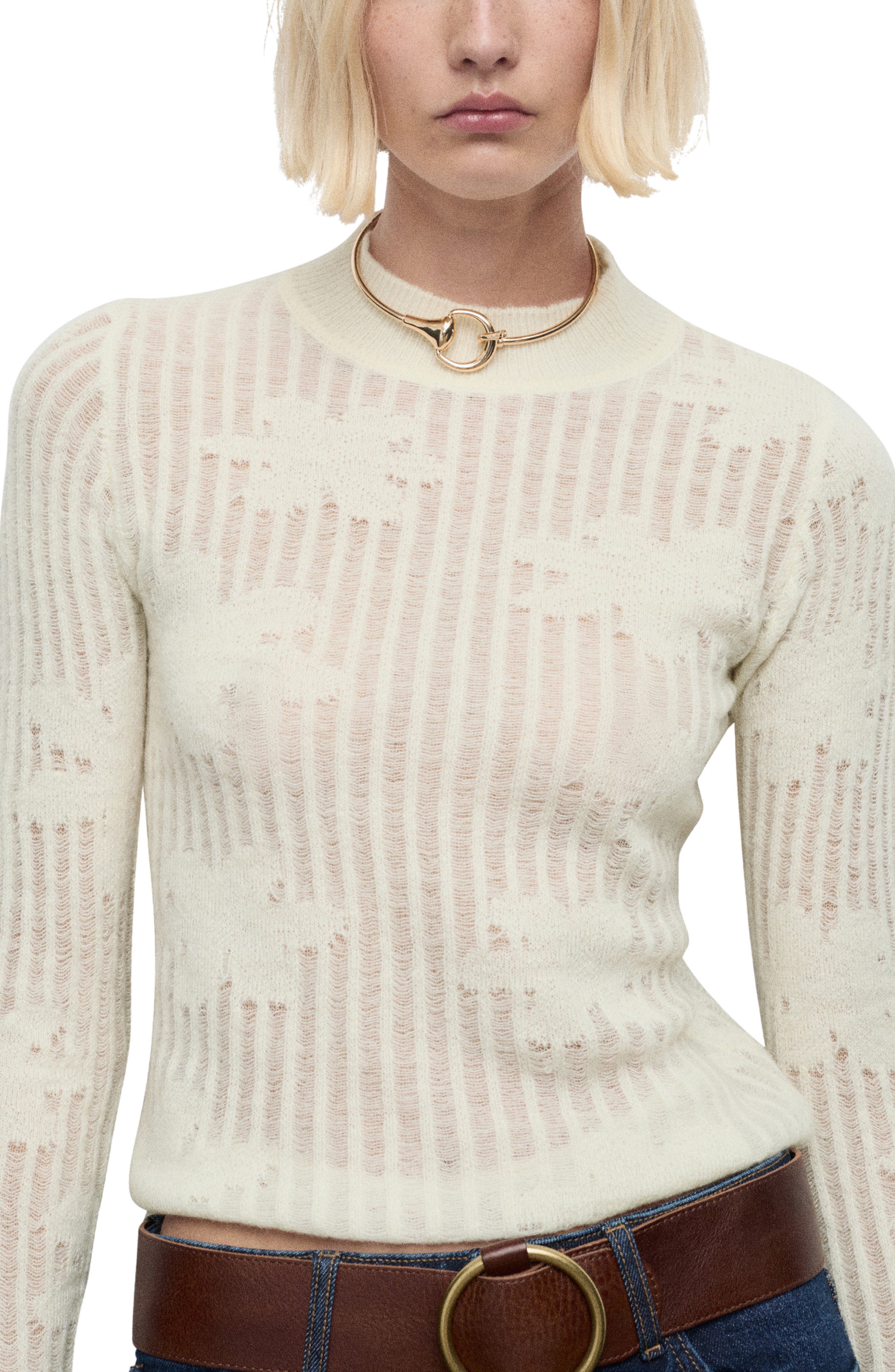 MANGO Floral Jacquard Sweater