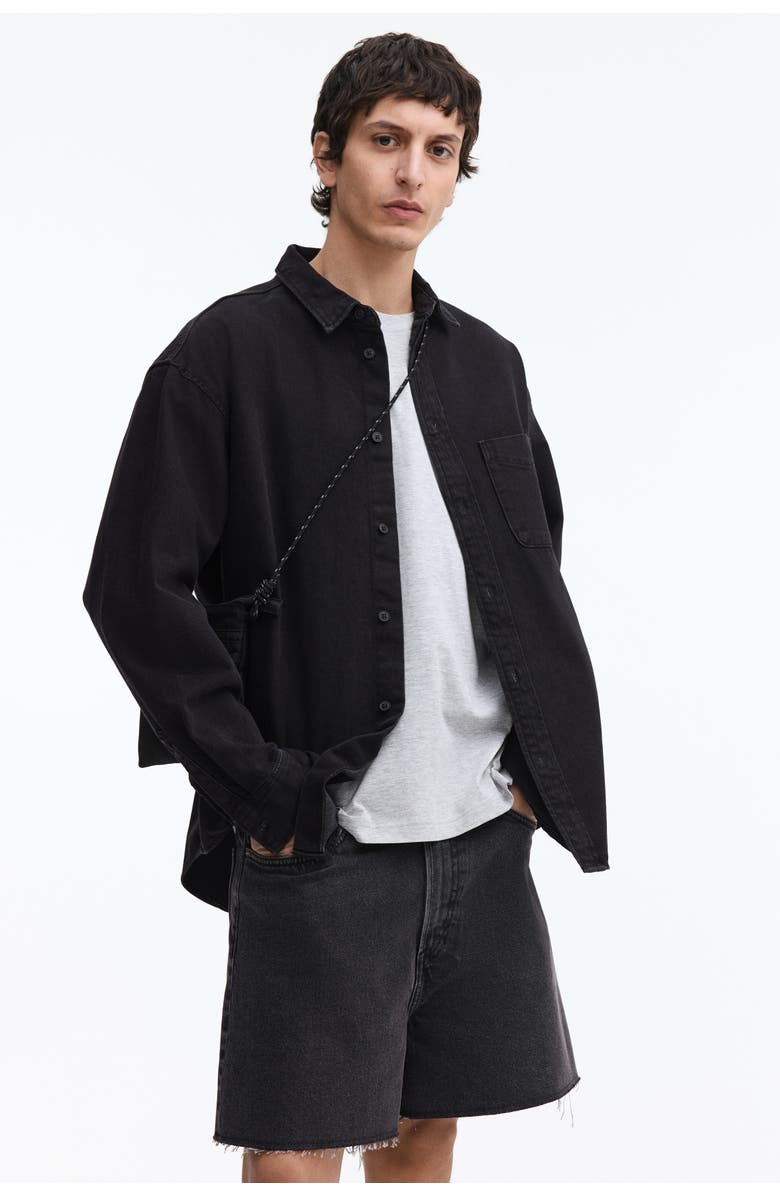 H&M Baggy Denim Shorts, Alternate, color, Denim Black