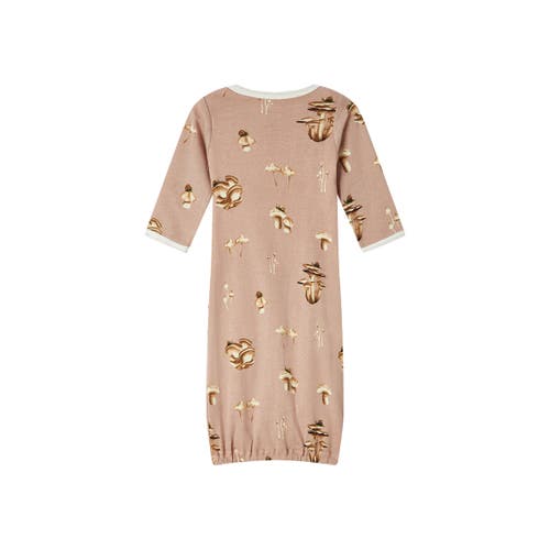 Milkbarn Organic Cotton Newborn Gown And Hat Set In Brown