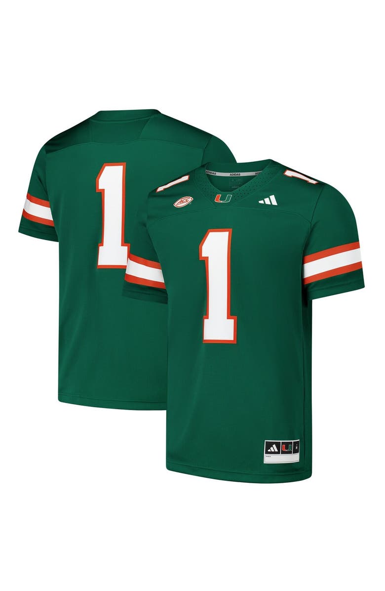 adidas Men's adidas #1 Green Miami Hurricanes  Premier Football Jersey, Alternate, color, 