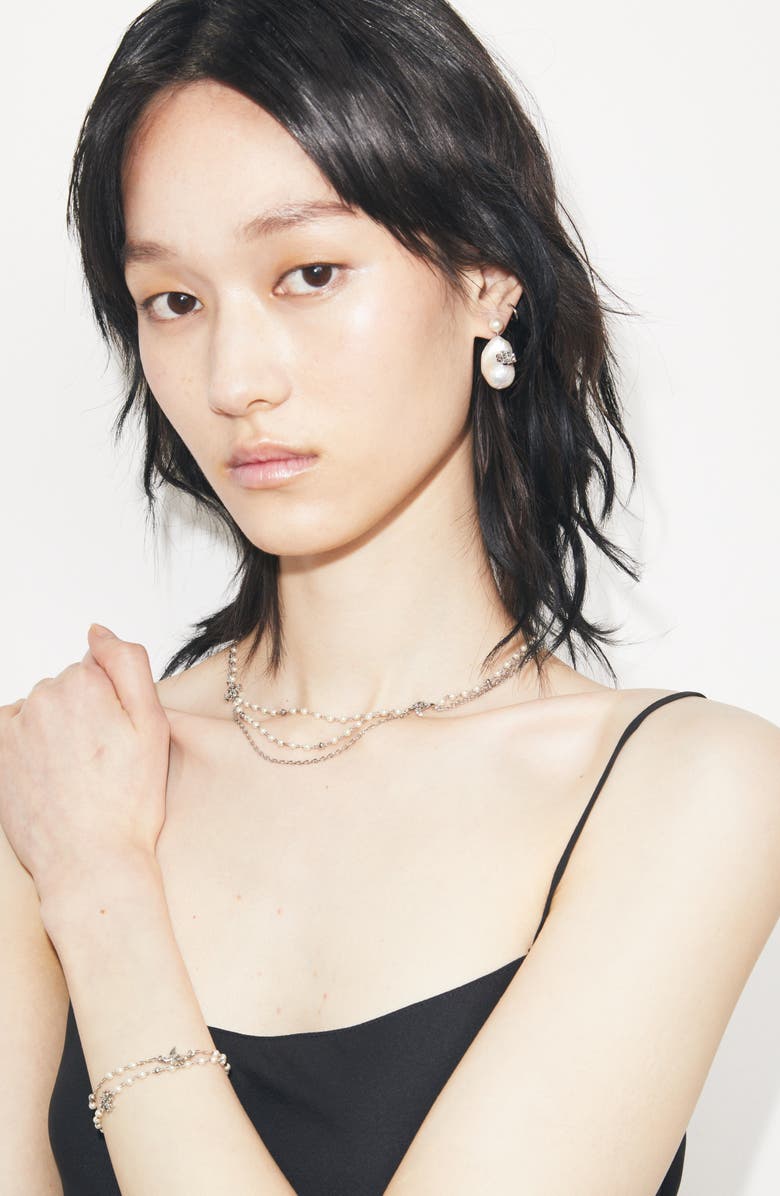 Tory Burch Moondance Multistrand Faux Pearl Bracelet, Alternate, color, Tory Silver / Pearl / Crystal