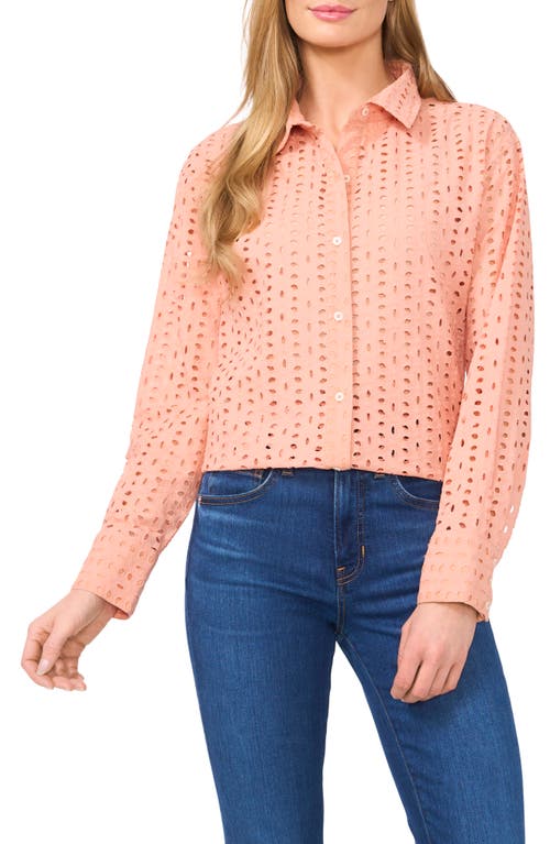 Shop Cece Eyelet Embroidered Cotton Button-up Shirt In Peach Rust
