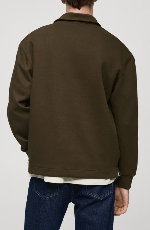 Mango Men's 100% Merino Wool Zipper Collar Sweater In Khaki Green