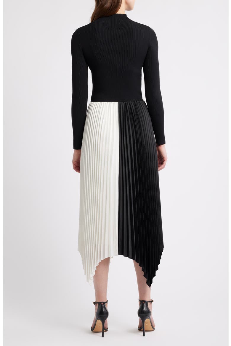The Elsa Long Sleeve Mixed Media Midi Dress, Alternate, color, NOIR/ SKY WHITE